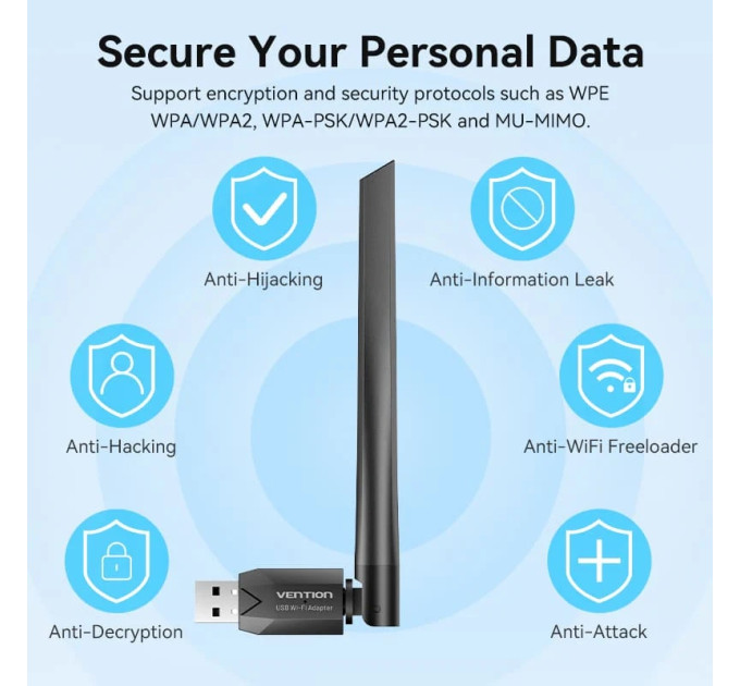 Vention Адаптер WiFi Vention 2.4GHz/5GHz 200/433 Мбіт/с, USB