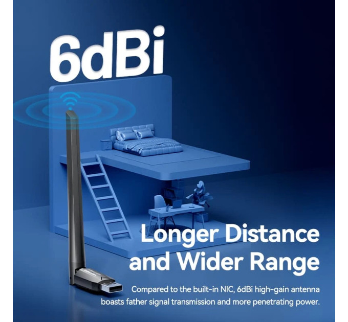 Vention Адаптер WiFi Vention 2.4GHz/5GHz 200/433 Мбіт/с, USB