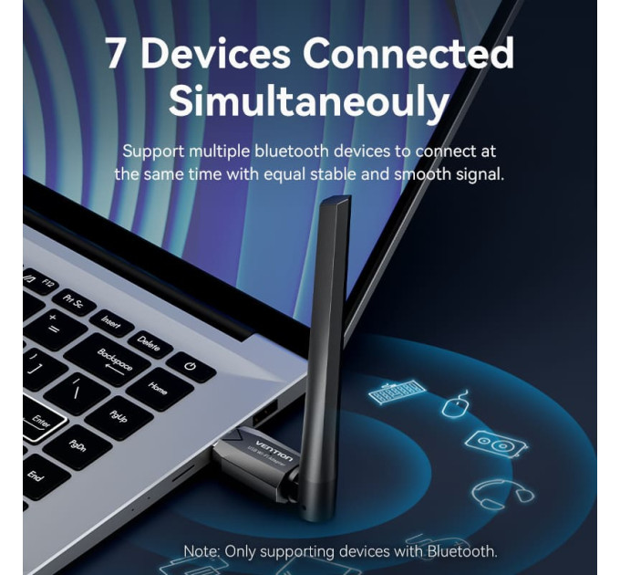 Vention Адаптер WiFi/Bluetooth 5.0 Vention 2.4GHz/5GHz 200/433 Мбіт/с, USB