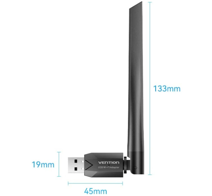 Vention Адаптер WiFi/Bluetooth 5.0 Vention 2.4GHz/5GHz 200/433 Мбіт/с, USB