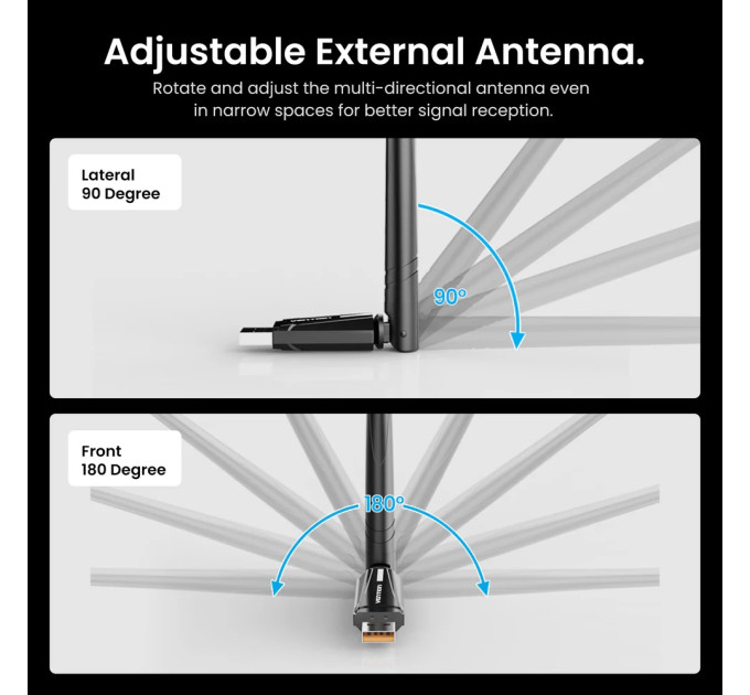 Vention Адаптер WiFi/Bluetooth 5.4 Vention 2.4GHz/5GHz 286/601 Мбіт/с, USB