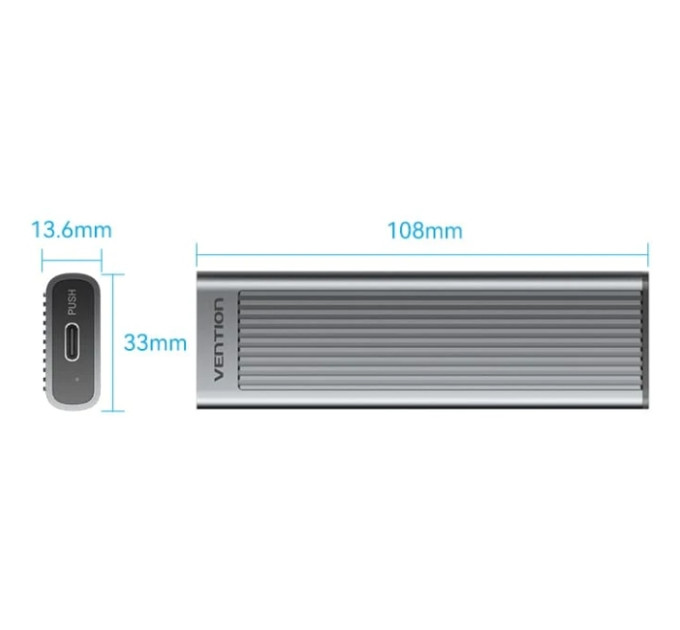 Vention Зовнішня кишеня для SSD M.2 (NVME) M Key/B+M Key, Type-C 3.2 GEN 2-C,10Gbps,  Aluminum сіра Vention