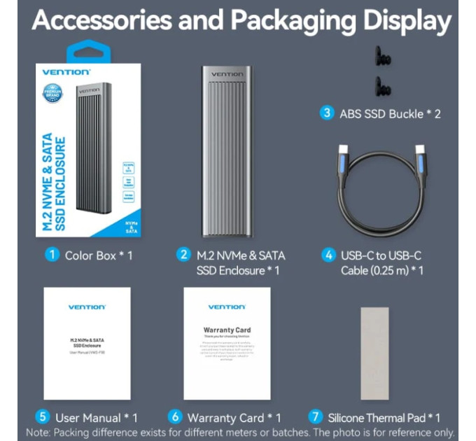 Vention Зовнішня кишеня для SSD M.2 (NVME) M Key/B+M Key, Type-C 3.2 GEN 2-C,10Gbps,  Aluminum сіра Vention
