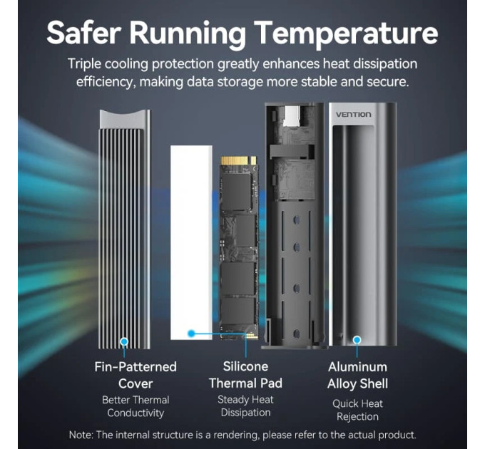 Vention Зовнішня кишеня для SSD M.2 (NVME) M Key/B+M Key, Type-C 3.2 GEN 2-C,10Gbps,  Aluminum сіра Vention