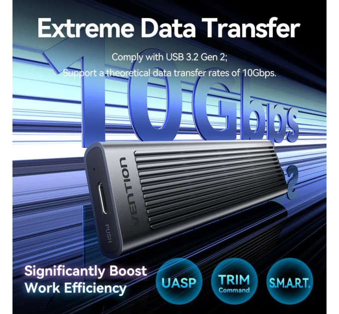 Vention Зовнішня кишеня для SSD M.2 (NVME) M Key/B+M Key, Type-C 3.2 GEN 2-C,10Gbps,  Aluminum сіра Vention