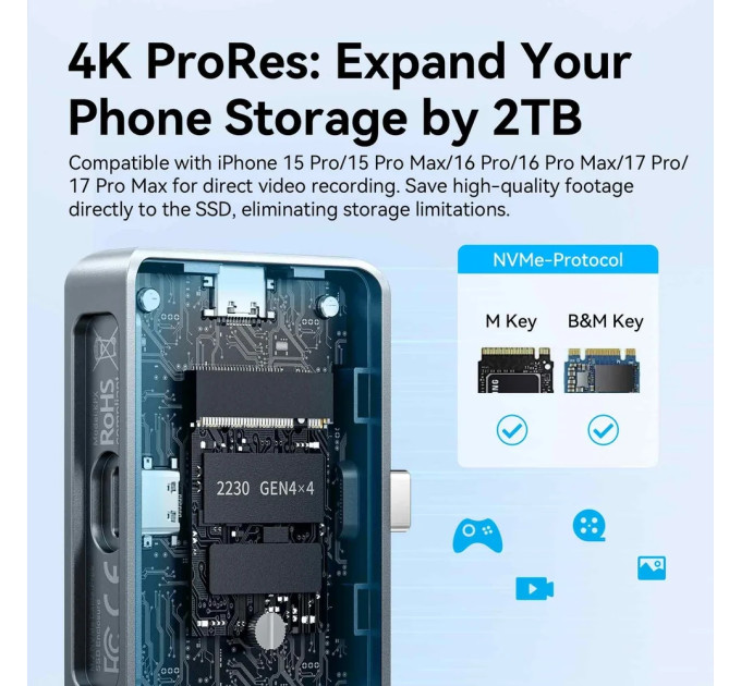 Vention Зовнішня кишеня для SSD M.2 (NVME) B&M Key/M Key,Type-С 3.2 Gen 2-C,10Gbps, живлення 85W PD, Vention