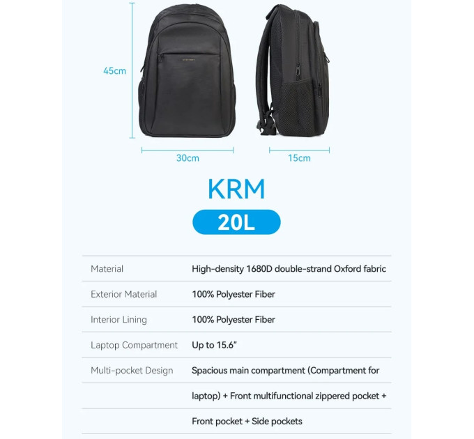 Vention Рюкзак для ноутбука 15.6" 20л, Vention KRM, чорний