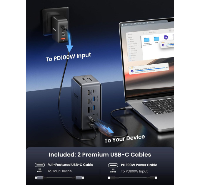 Vention Док-станція USB3.2 Type-C --> HDMIx2, 8K30Hz/DP/USB-C3.2/2xUSB-A3.2/USB-A2.0/SD/TF/RJ45/3.5mm TRRS/P