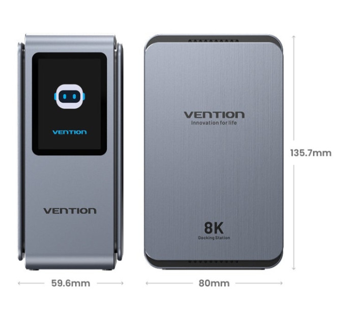 Vention Док-станція USB3.2 Type-C --> HDMIx2, 8K30Hz/DP/USB-C3.2/2xUSB-A3.2/USB-A2.0/SD/TF/RJ45/3.5mm TRRS/P