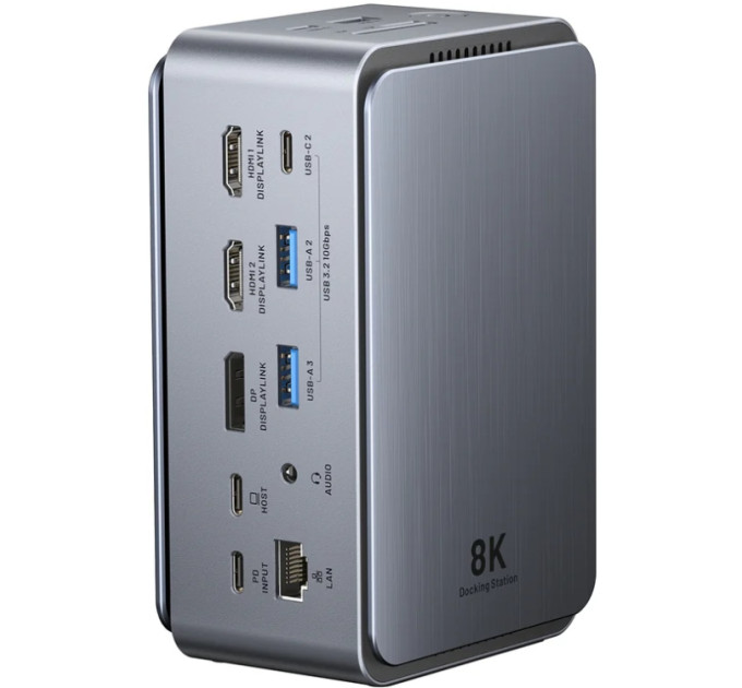 Vention Док-станція USB3.2 Type-C --> HDMIx2, 8K30Hz/DP/USB-C3.2/2xUSB-A3.2/USB-A2.0/SD/TF/RJ45/3.5mm TRRS/P