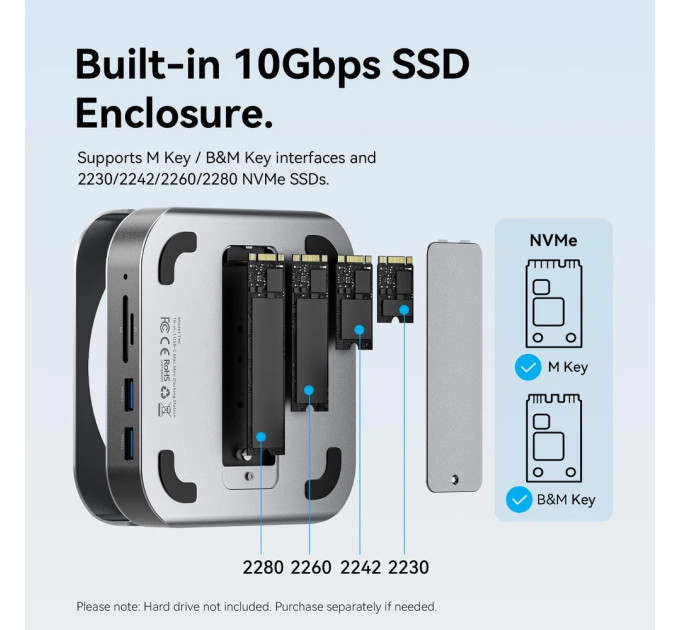 Vention Док-станція USB3.2 Type-C --> Mac mini DP 4K240Hz/M.2 NVMe/4xUSB 3.2/USB-C 3.2/3,5мм/SD/TF/PD