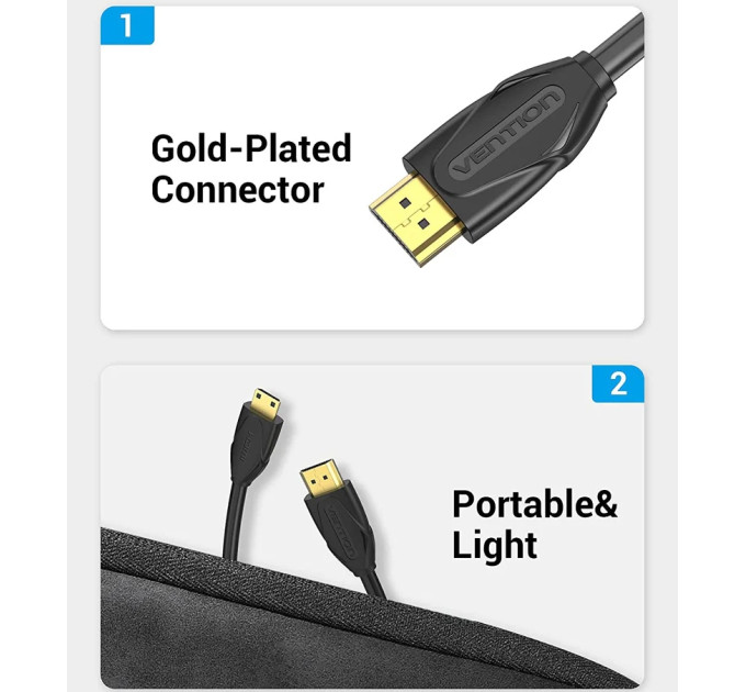 Vention Кабель HDMI M - Mini M, 2.0 м, V2.0 4K 60Гц 18Gbps PVC Vention