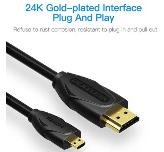 Vention Кабель HDMI M - Micro M, 1.0 м, V2.0 4K 60Гц 18Gbps HDR Dolby,  PVC Vention