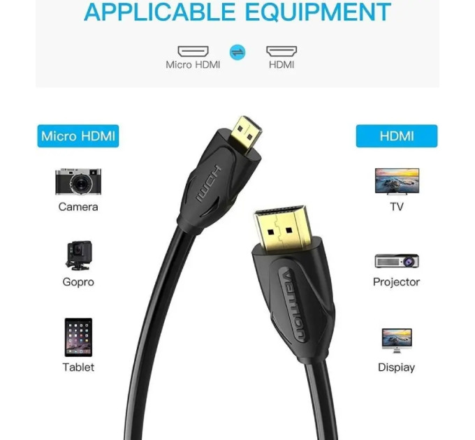 Vention Кабель HDMI M - Micro M, 1.0 м, V2.0 4K 60Гц 18Gbps HDR Dolby,  PVC Vention