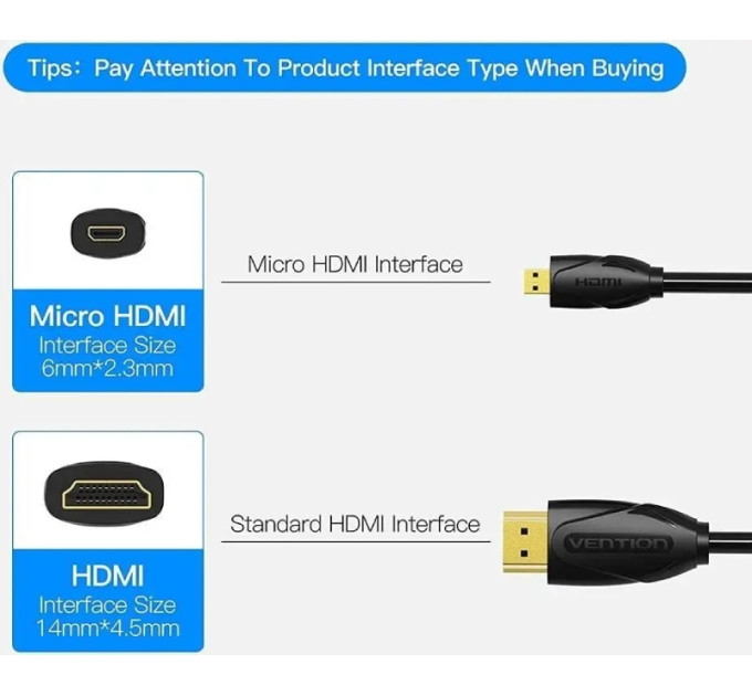 Vention Кабель HDMI M - Micro M, 2.0 м, V2.0 4K 60Гц 18Gbps HDR Dolby,  PVC Vention