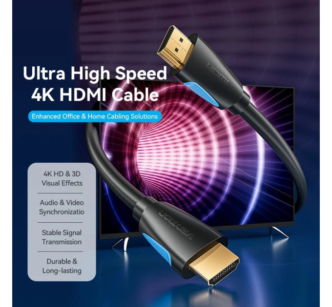 Vention Кабель HDMI M - M, 1.5м, V2.0, 4K 60Гц, Gold-Plated, PVC Vention