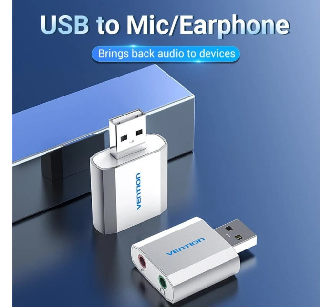 Vention Звукова карта USB AUX jack, 2*TRS (Mic + Ear), Aluminum alloy Vention