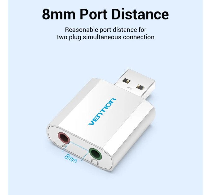 Vention Звукова карта USB AUX jack, 2*TRS (Mic + Ear), Aluminum alloy Vention