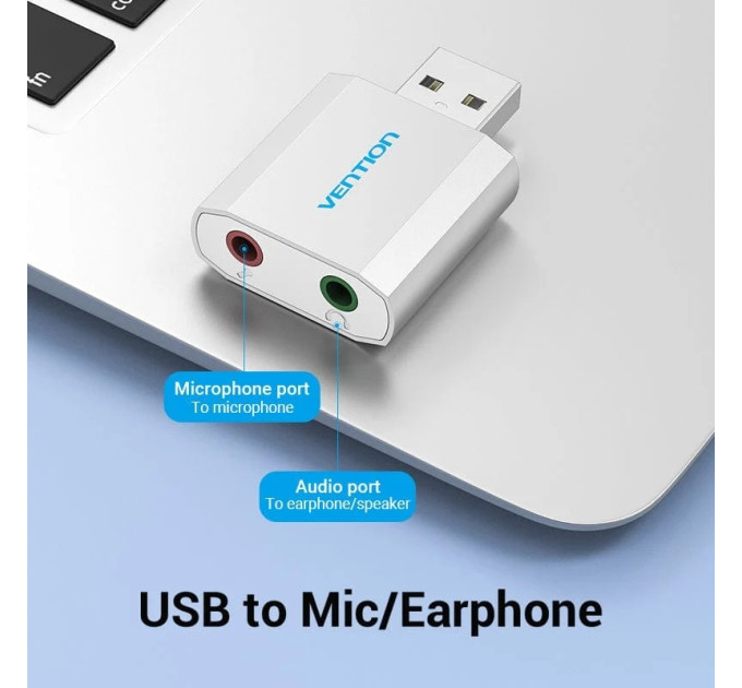 Vention Звукова карта USB AUX jack, 2*TRS (Mic + Ear), Aluminum alloy Vention