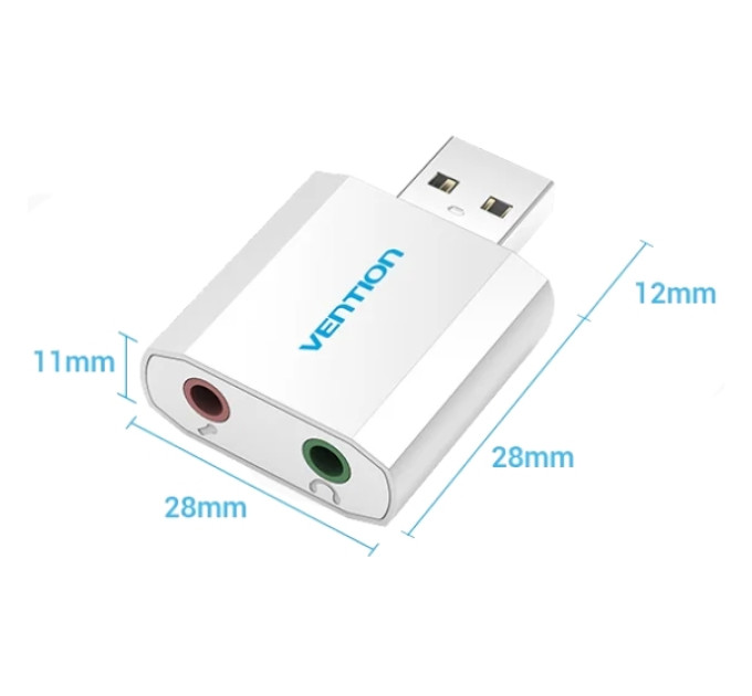 Vention Звукова карта USB AUX jack, 2*TRS (Mic + Ear), Aluminum alloy Vention
