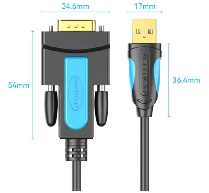 Vention Кабель USB 2.0 AM - RS-232 M, 2.0м, PVC, чорний Vention