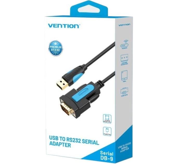 Vention Кабель USB 2.0 AM - RS-232 M, 2.0м, PVC, чорний Vention