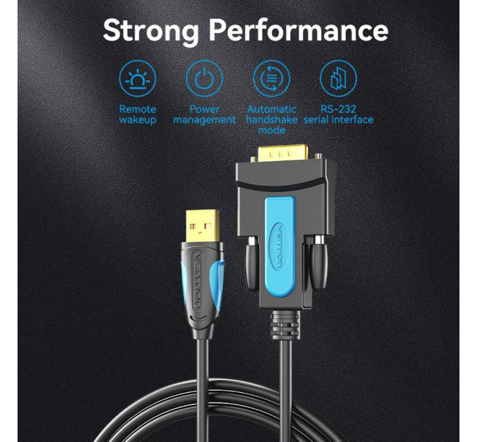 Vention Кабель USB 2.0 AM - RS-232 M, 2.0м, PVC, чорний Vention