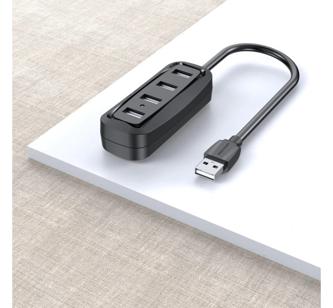 Vention Хаб USB 2.0 -> 4xUSB-A 2.0, 1,0м, чорний Vention