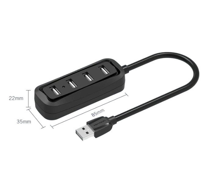 Vention Хаб USB 2.0 -> 4xUSB-A 2.0, 1,0м, чорний Vention
