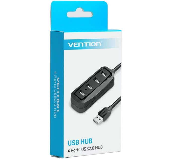 Vention Хаб USB 2.0 -> 4xUSB-A 2.0, 1,0м, чорний Vention