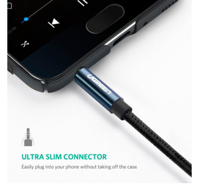 Ugreen Кабель мультимедійний 3.5mm M to 3.5mm M 0.5m 90° corner AV112 blue Ugreen (60178)