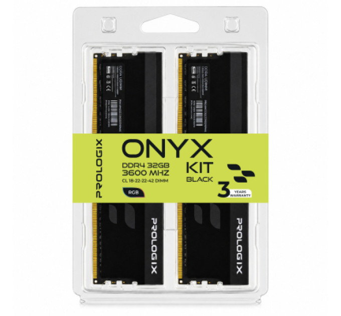 Модуль пам'яті для комп'ютера DDR4 32GB (2x16GB) 3600 MHz Onyx Black RGB Prologix (PRO32GB3600YBR4K)