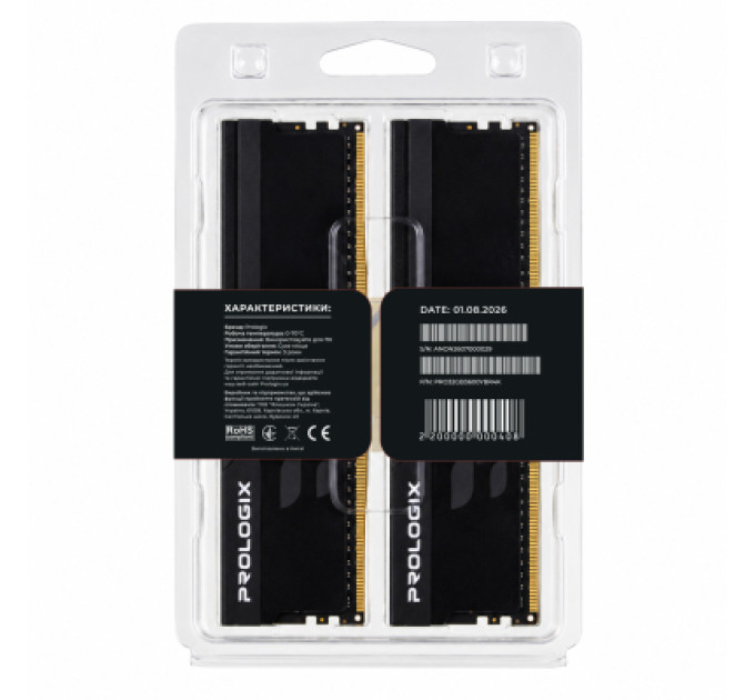 Модуль пам'яті для комп'ютера DDR4 32GB (2x16GB) 3600 MHz Onyx Black RGB Prologix (PRO32GB3600YBR4K)