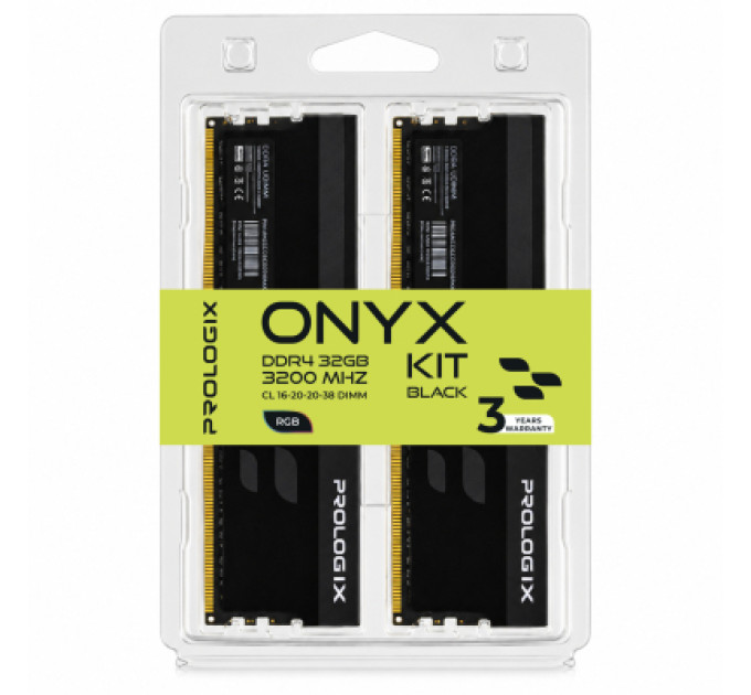 Модуль пам'яті для комп'ютера DDR4 32GB (2x16GB) 3200 MHz Onyx Black RGB Prologix (PRO32GB3200YBR4K)
