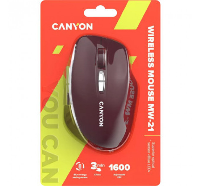 Мишка Canyon MW-21 Wireless Blue LED Burgundy (CNS-CMSW21BR)
