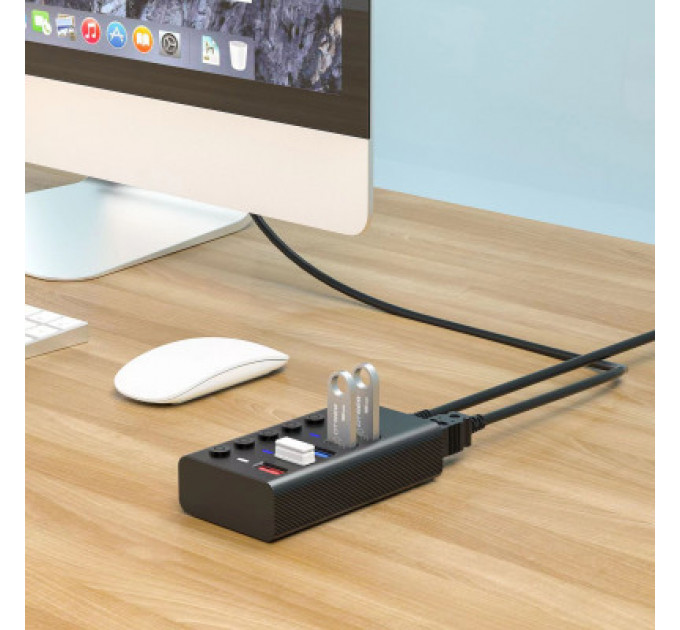 Концентратор Dynamode 5 ports USB3.0 to 4*USB3.0+2.4А Power Adapter 2.5A/12V (DM-UH-P405-G)