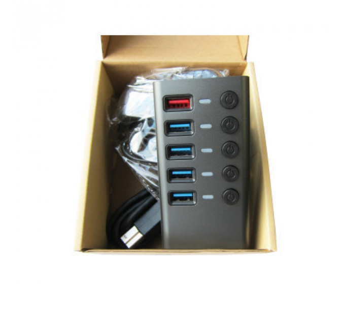 Концентратор Dynamode 5 ports USB3.0 to 4*USB3.0+2.4А Power Adapter 2.5A/12V (DM-UH-P405-G)