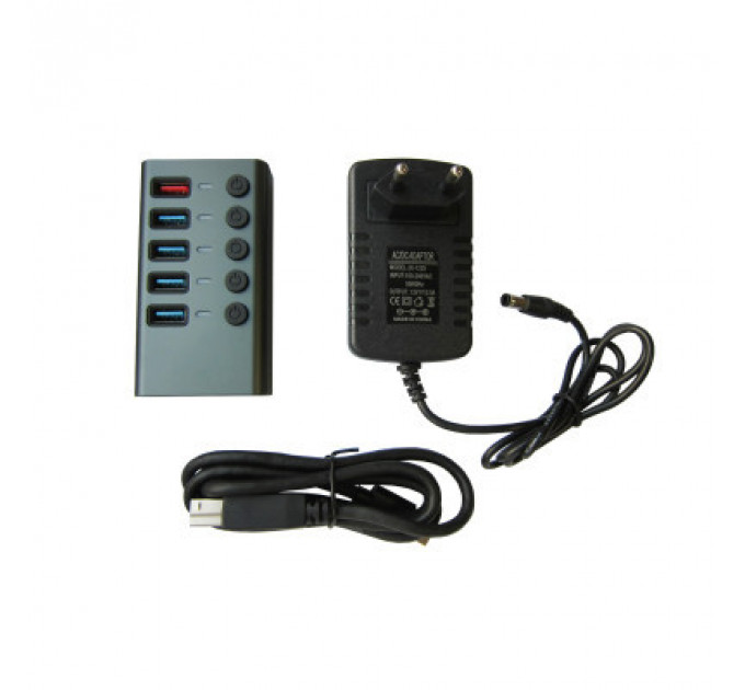 Концентратор Dynamode 5 ports USB3.0 to 4*USB3.0+2.4А Power Adapter 2.5A/12V (DM-UH-P405-G)