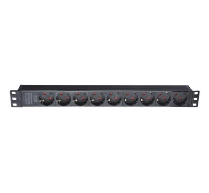 Eserver Силовий блок Eserver 19" 9 розеток, кабель 1.8м, алюм. корпус PDU 220В, 16А (WT-2261A-GER-9WAY)