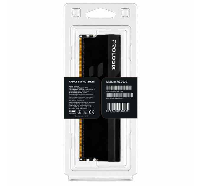 Модуль пам`ятi DDR4 16GB/3200 Prologix Onyx Black RGB (PRO16GB3200YBR4)