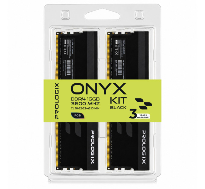Модуль пам`ятi DDR4 2x8GB/3600 Prologix Onyx Black RGB (PRO16GB3600YBR4K)