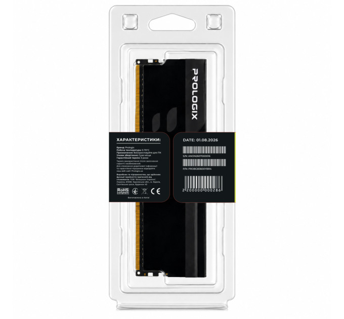 Модуль пам`ятi DDR4 8GB/3600 Prologix Onyx Black RGB (PRO8GB3600YBR4)