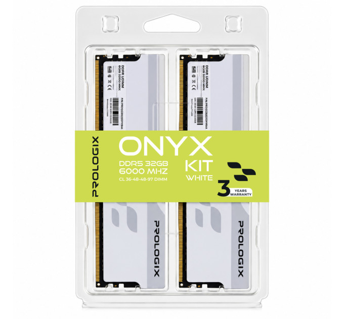 Модуль пам`ятi DDR5 2x16GB/6000 Prologix Onyx White (PRO32GB6000YW5K)
