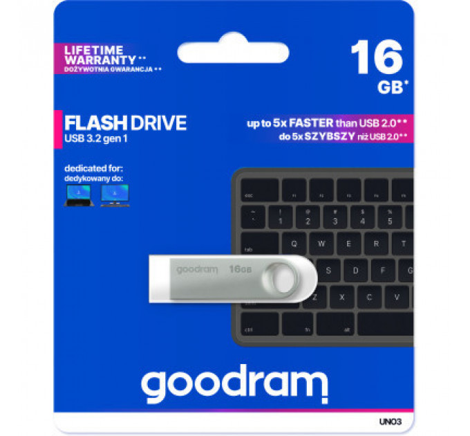 USB флеш накопичувач Goodram 16GB UNO3 Steel USB 3.2 (UNO3-0160S0R11)
