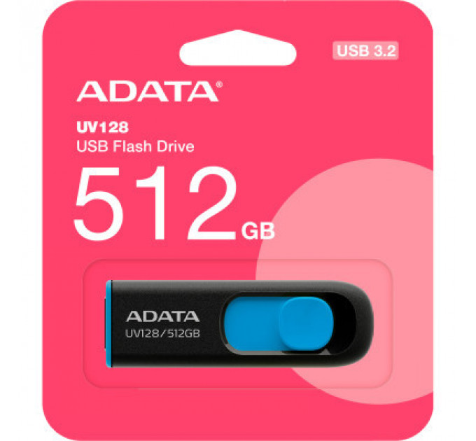 USB флеш накопичувач ADATA 512GB AUV 128 Black/Blue USB 3.2 (AUV128-512G-RBE)