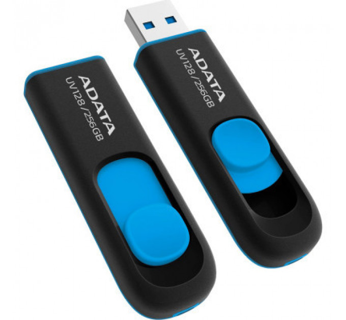 USB флеш накопичувач ADATA 256GB UV128 Black/Blue USB 3.2 (AUV128-256G-RBE)