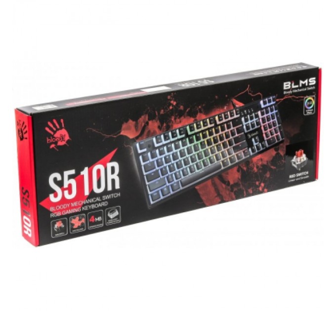 Клавіатура A4Tech Bloody S510R RGB BLMS Switch Red USB Pudding Black (Bloody S510R Pudding Black)