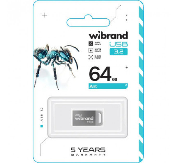 USB флеш накопичувач Wibrand 64GB Ant Silver USB 3.2 Gen 1 (USB 3.0) (WI3.2/AN64M4S)