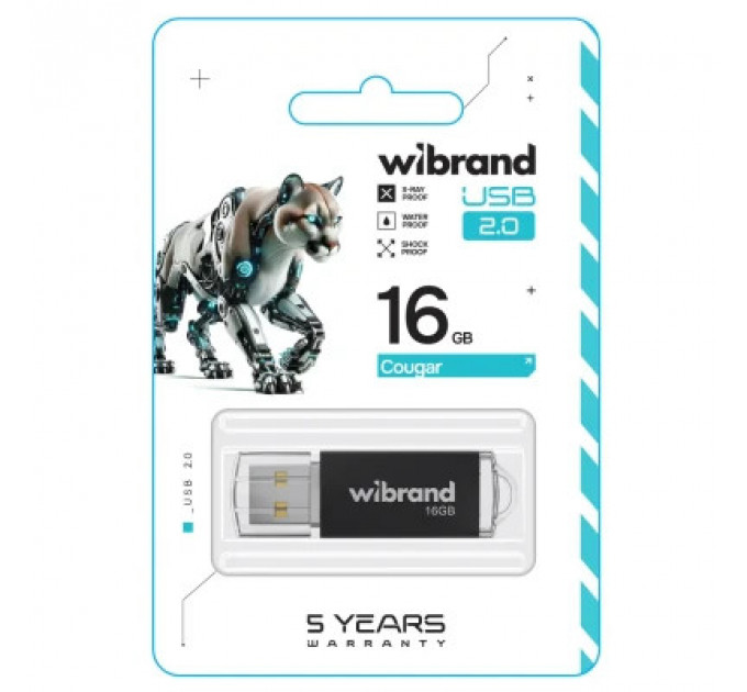 USB флеш накопичувач Wibrand 16GB Cougar Black USB 2.0 (WI2.0/CU16P1B)