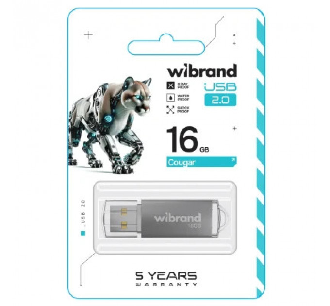 USB флеш накопичувач Wibrand 16GB Cougar Silver USB 2.0 (WI2.0/CU16P1S)